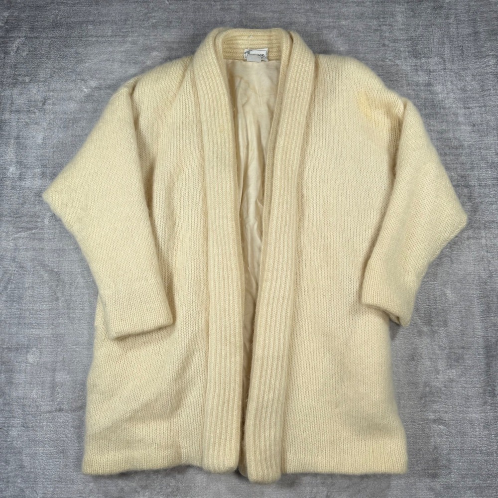 Spanner Cardigan Womans Medium Cream Vtg 80s Mohair Wool Lined Shawl Collar Knit